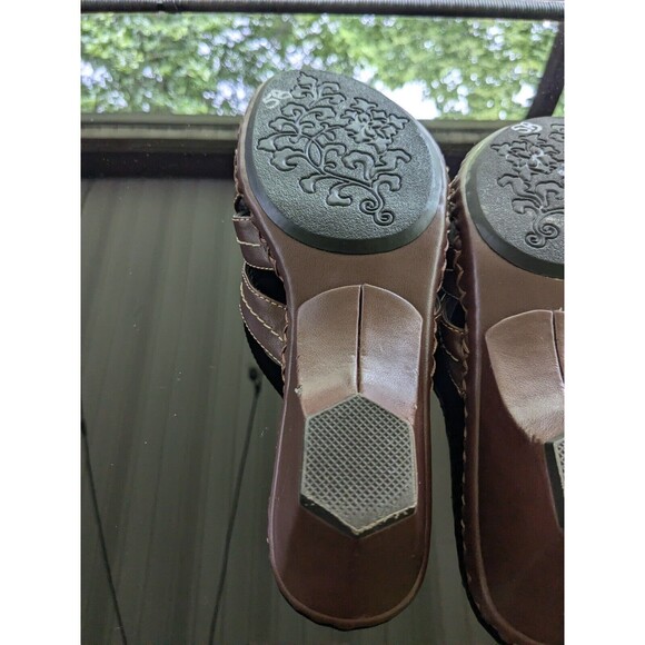 Rialto Sandals Womens Size 7.5 Sadie Comfort Brown Strappy Wedge Heel Stitching - Picture 7 of 11